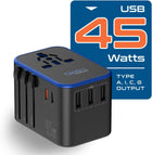 Universal Travel Adapter, 45W International Power Adapter with PD & QC 3.0 Dual USB-C, 3 USB Travel Adapter Worldwide, Type I C G a Outlets - EU Euro US UK (11-KU)